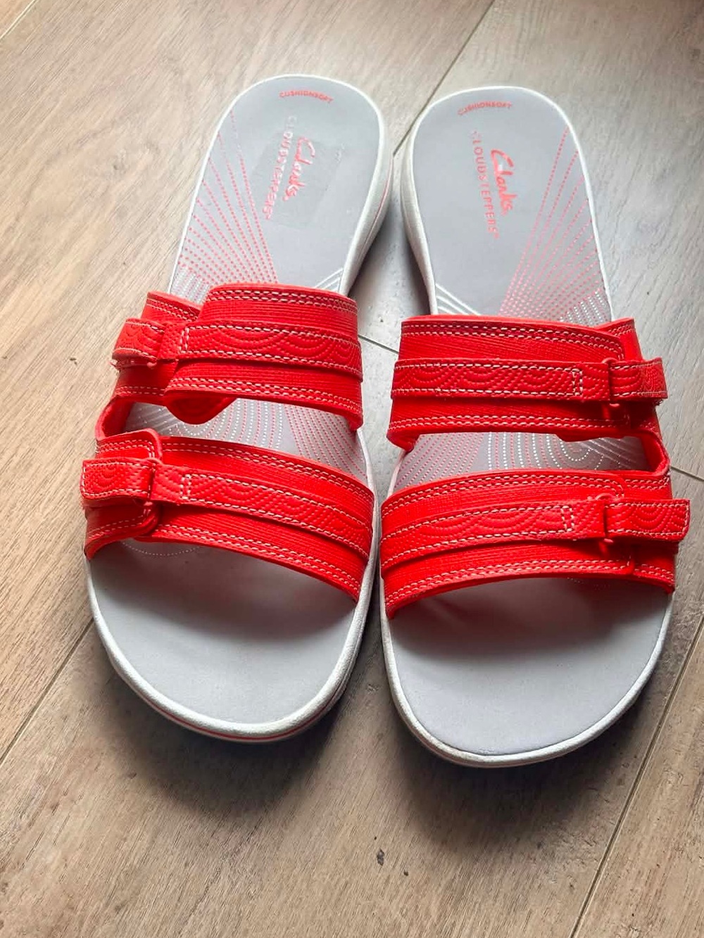 Clarks Women’s Bright Red Double-Strap Slide Sandals